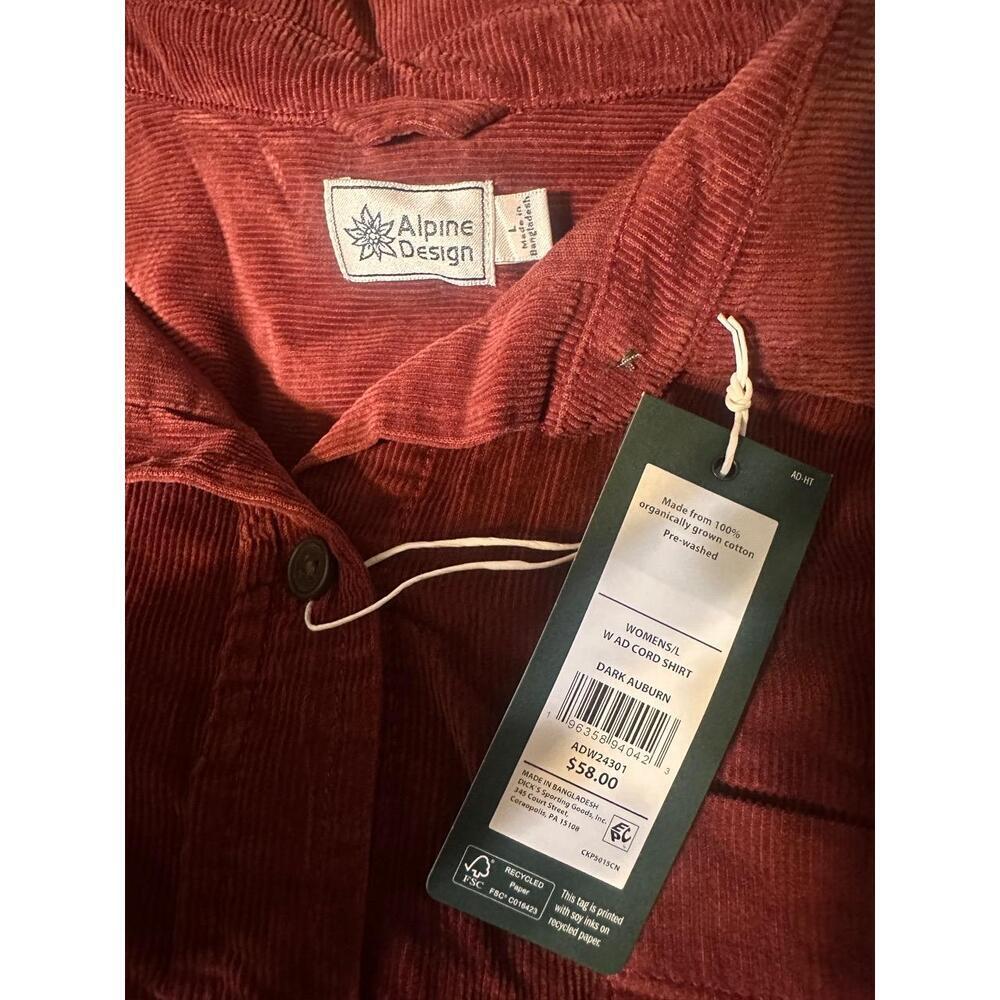 Alpine Design Womens Corduroy Button-Up Shirt Size L Dark Auburn Overshirt Relax - Picture 4 of 4